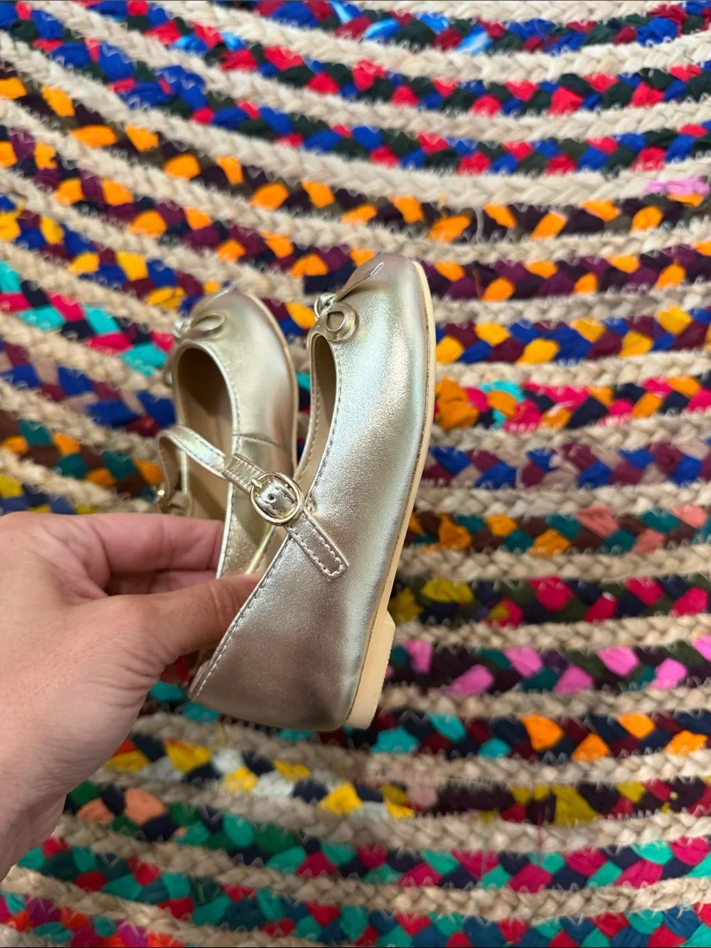 Janie and Jack Metallic Gold Mary Jane Ballet Flats with Bow Size-6